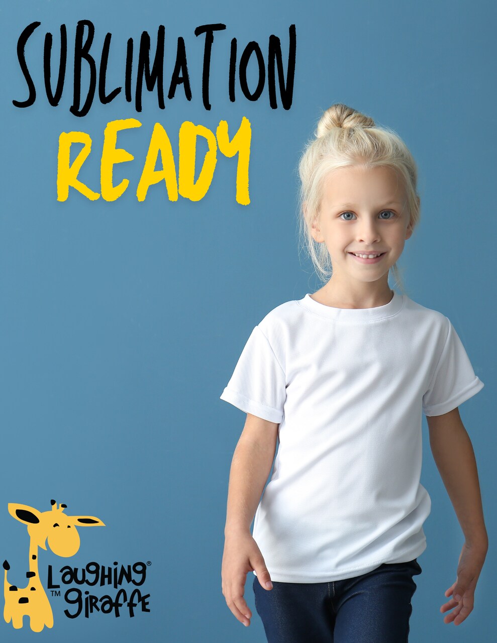 6-PACK Toddler Youth Polyester WHITE Crew Neck T-Shirt by Laughing Giraffe®